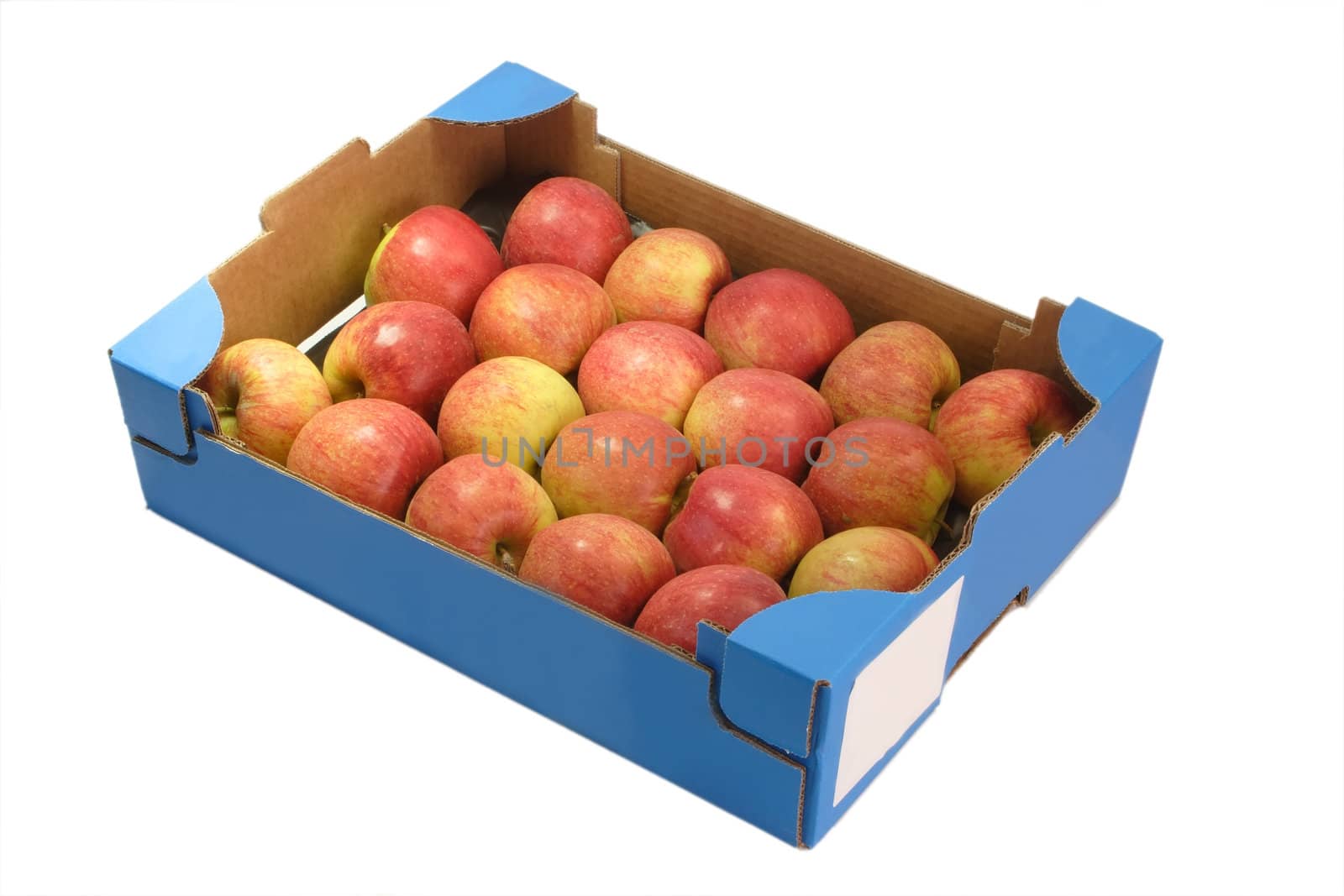 Apples in a cardboard box isolated on white background