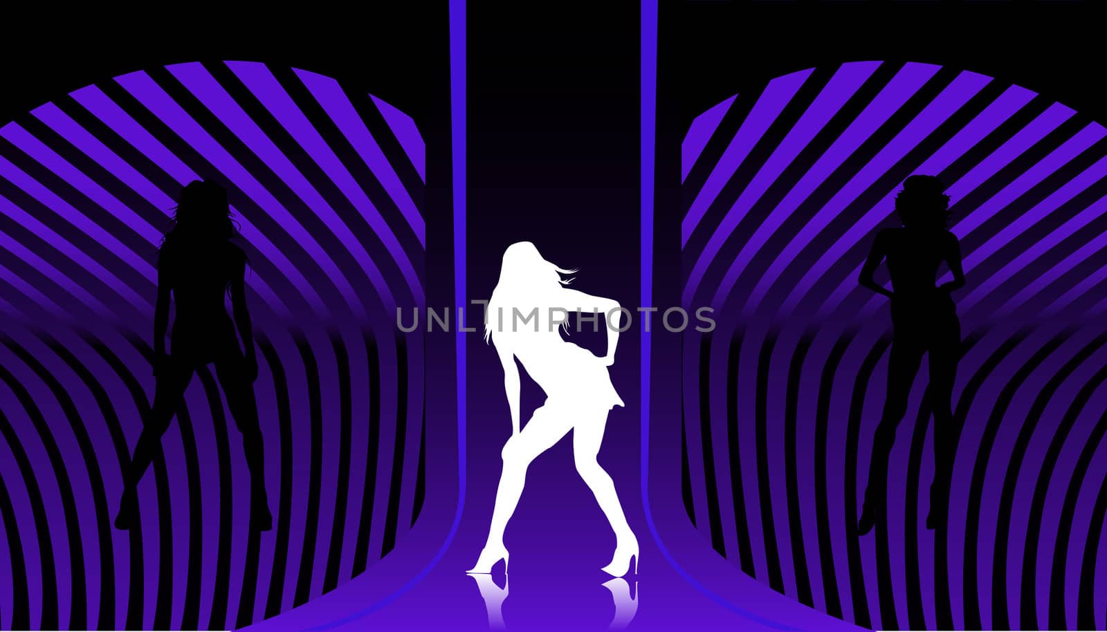 Disco background with dancin silhouettes