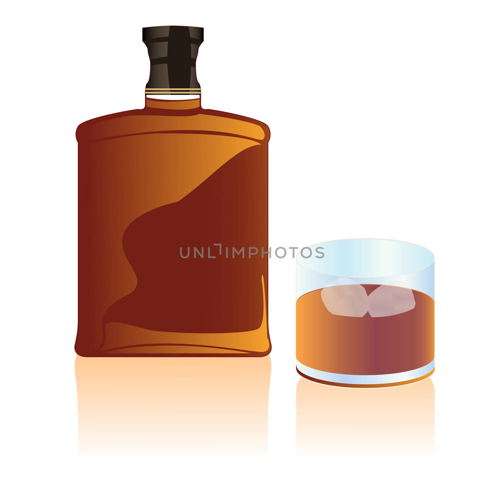 Full scotch/whiskey bottle and glass