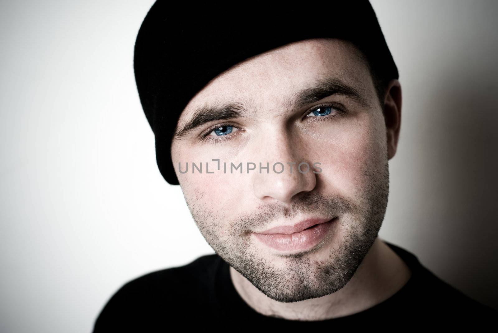 Portrait of young man - selective focus on the eyes.