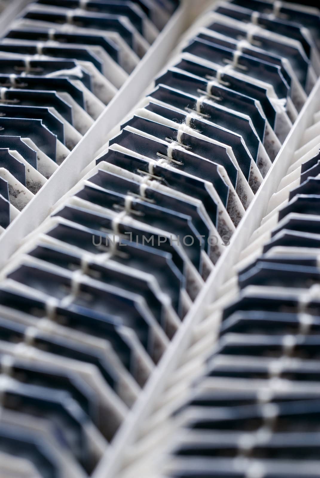 Tea bags set in rows. Shallow depth of field.