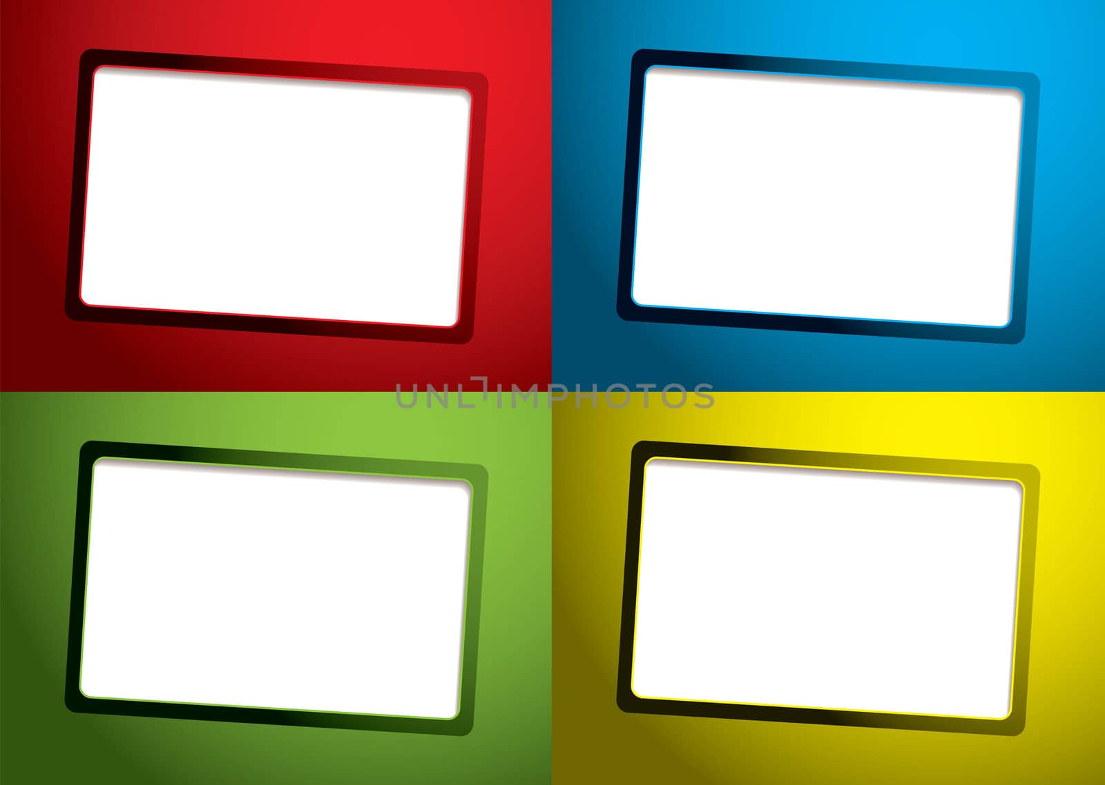 Collection of business cards with brightly colored background and shadow