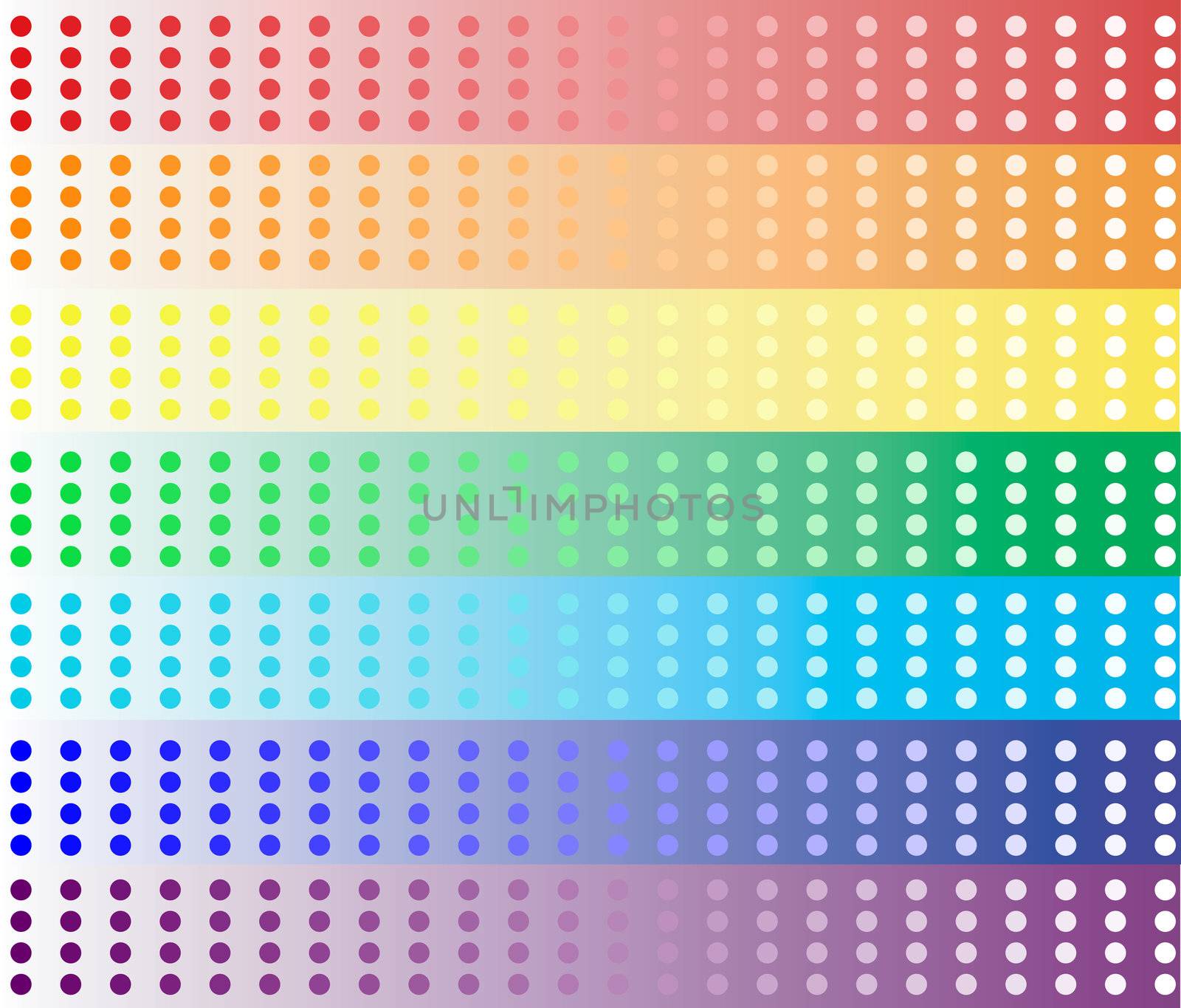 seven halftone banners in rainbow colors
