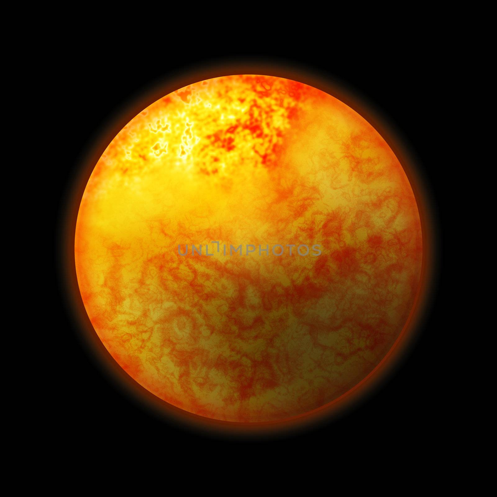3d rendered sun,great as a design element, over a black background