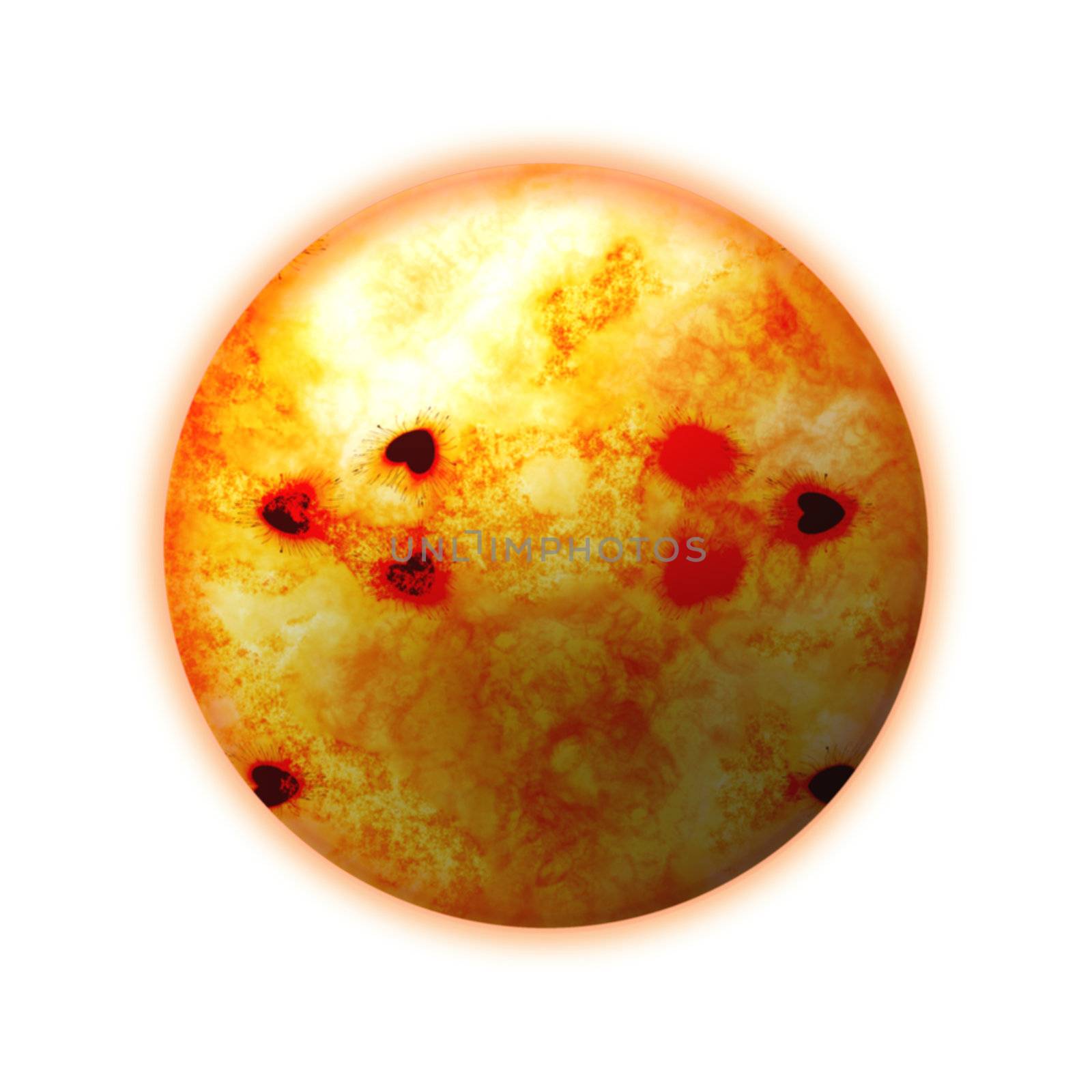3d rendered sun, great as a design element, isolated over a white background, global warming concept