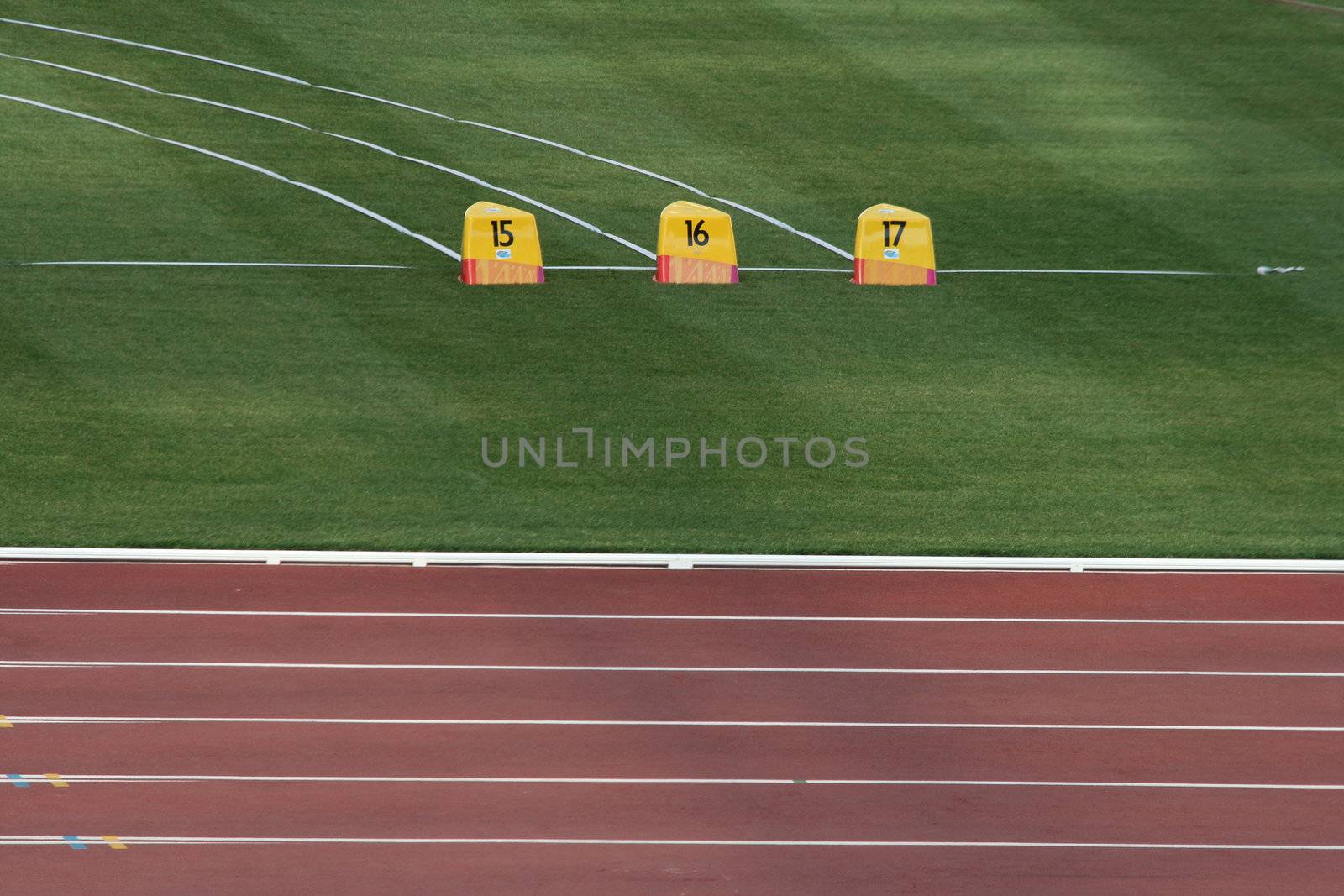 detail from empty athletics race track and field