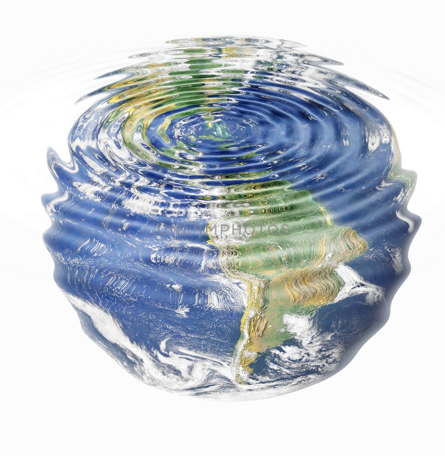 water ripples and earth image (American Continent) combined, environmental, global warming concept