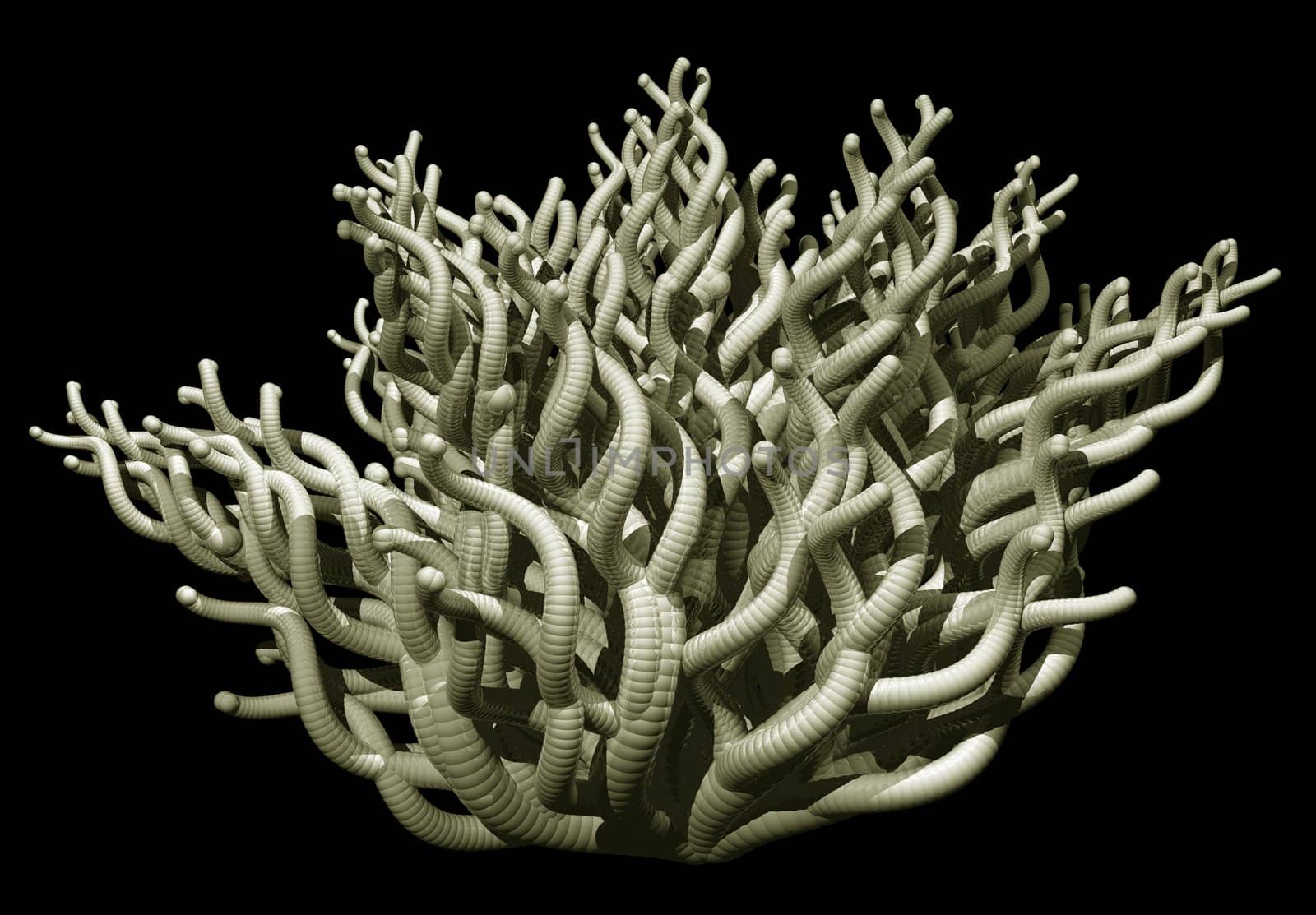 Abstract organic tentacles on black background - 3d illustration
