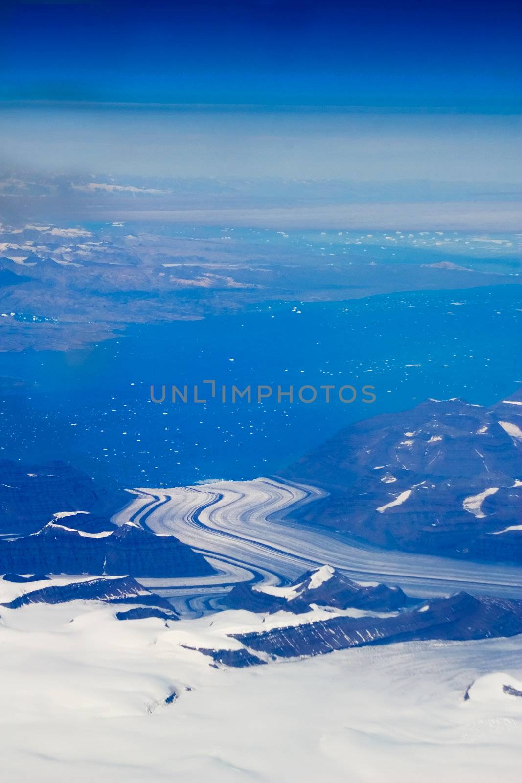 Aerial shot of eastern Greenland