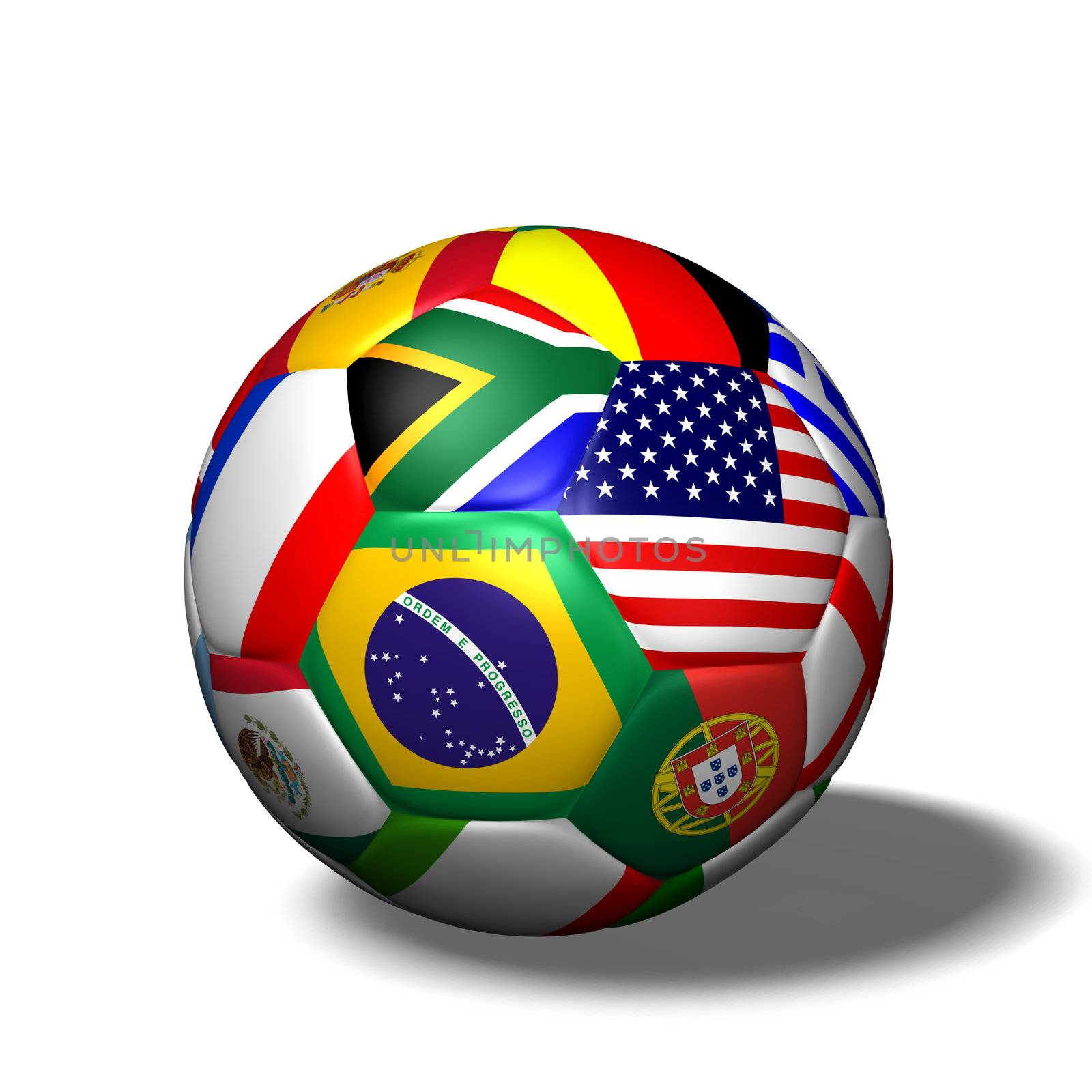 Image of a soccer ball with flags from various countries isolated on a white background.