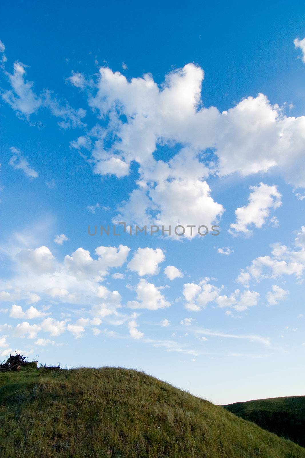 A prairie landscape with large sky.