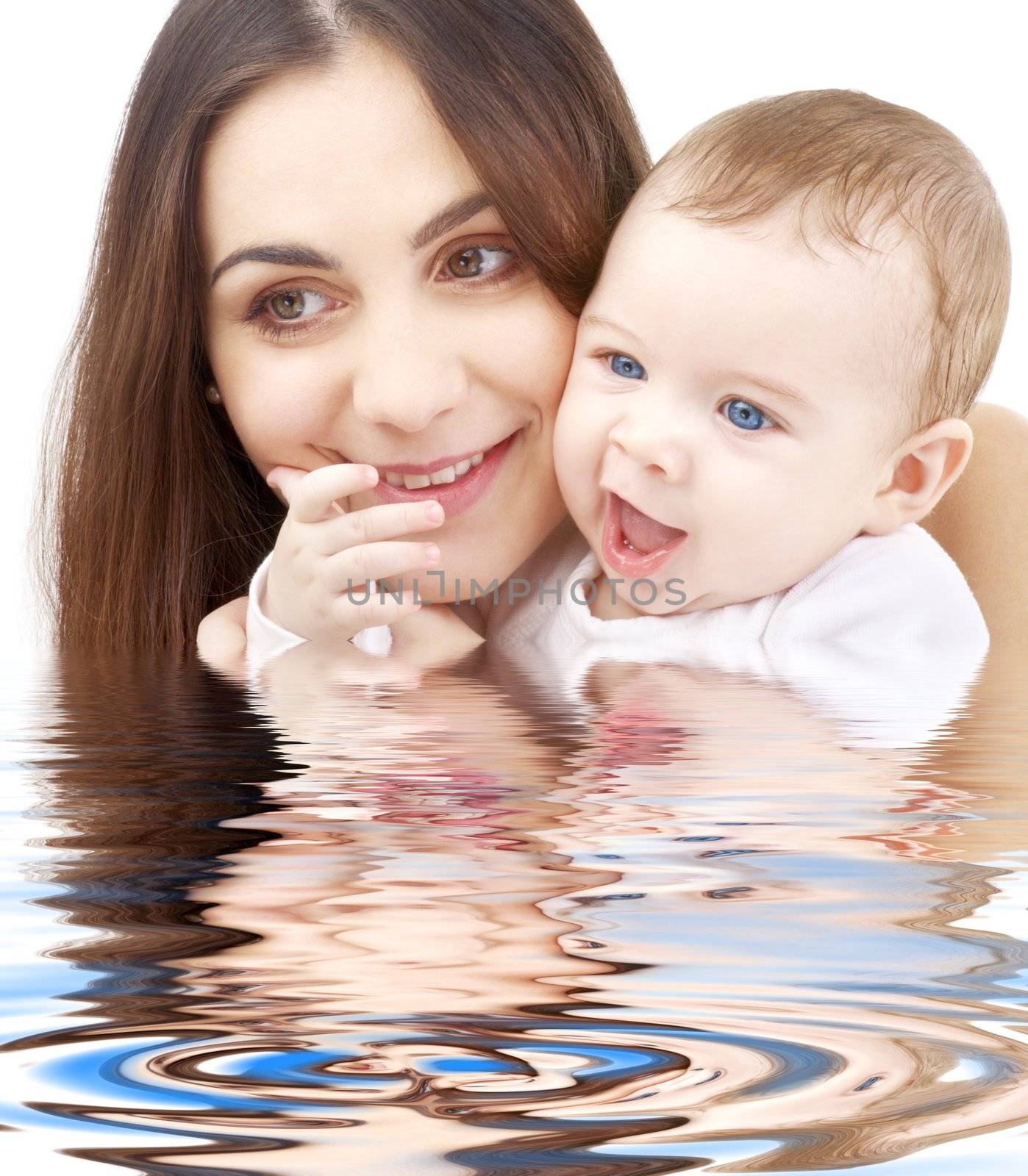 picture of happy mother with baby in water