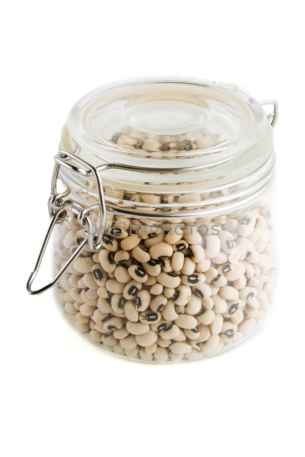 Black eyed peas in a glass container