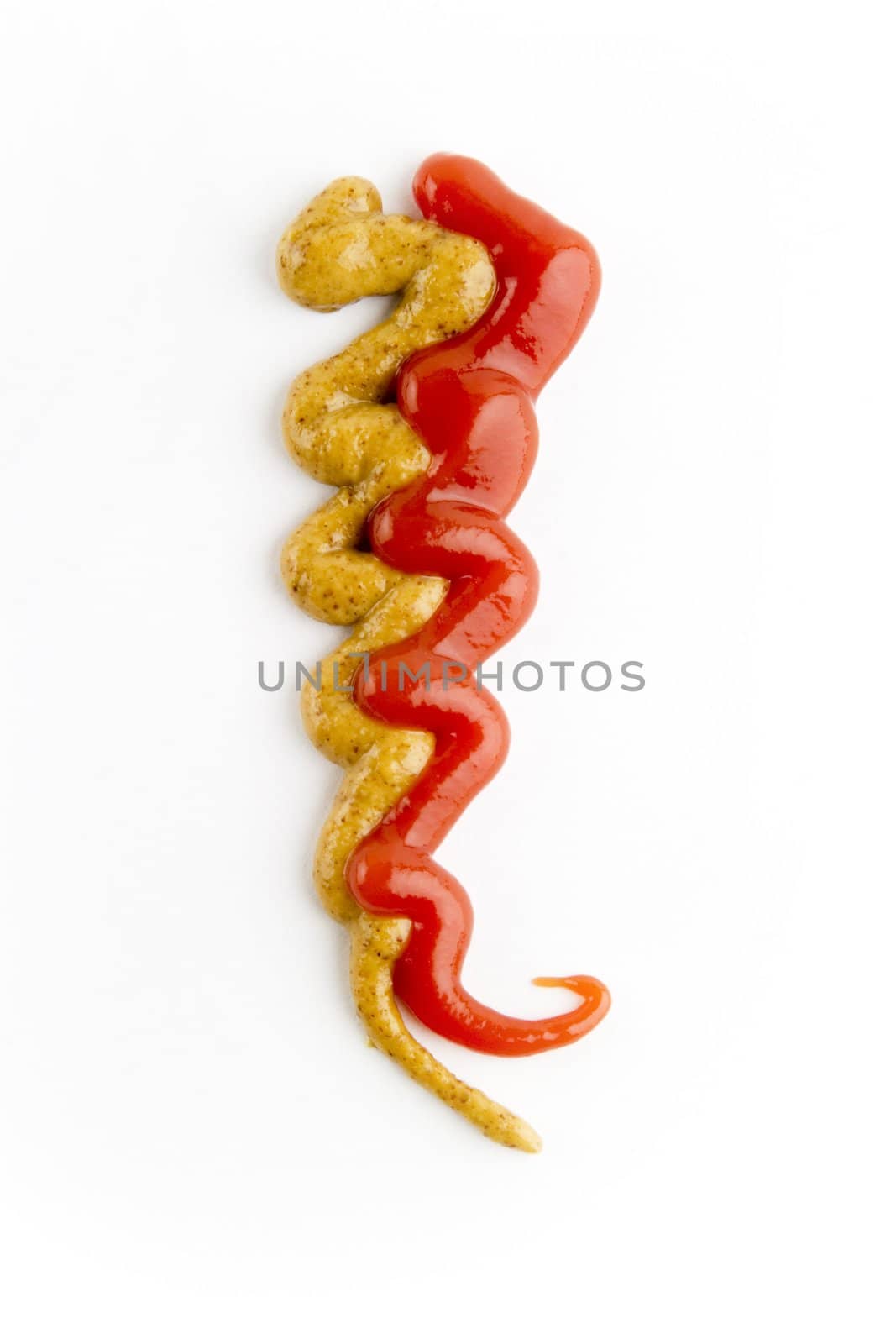 Ketchup and mustard isolated on white.