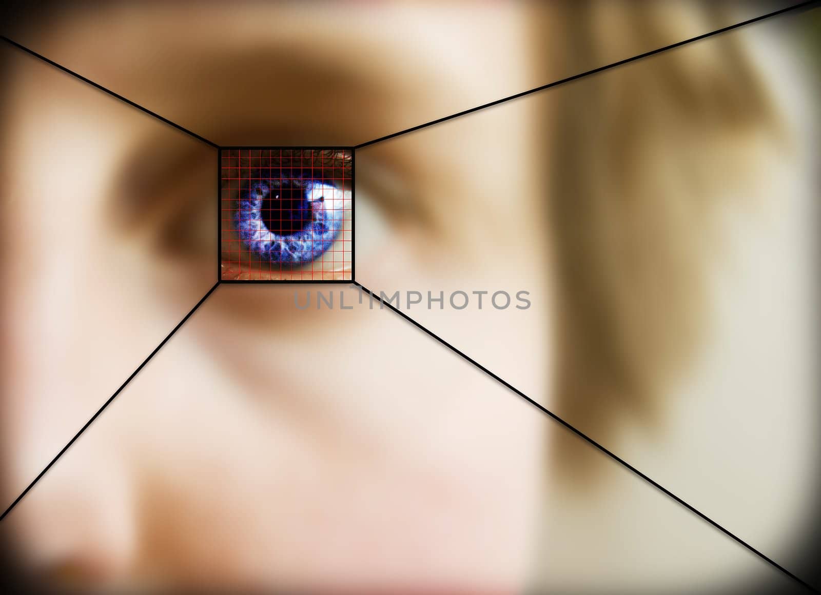 Digital retina scan of a blue eyed woman