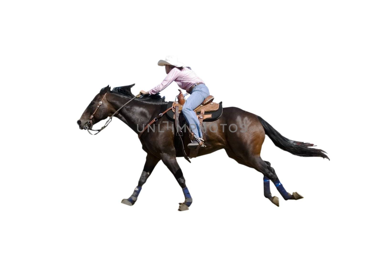 Barrel Racing woman with clipping path
