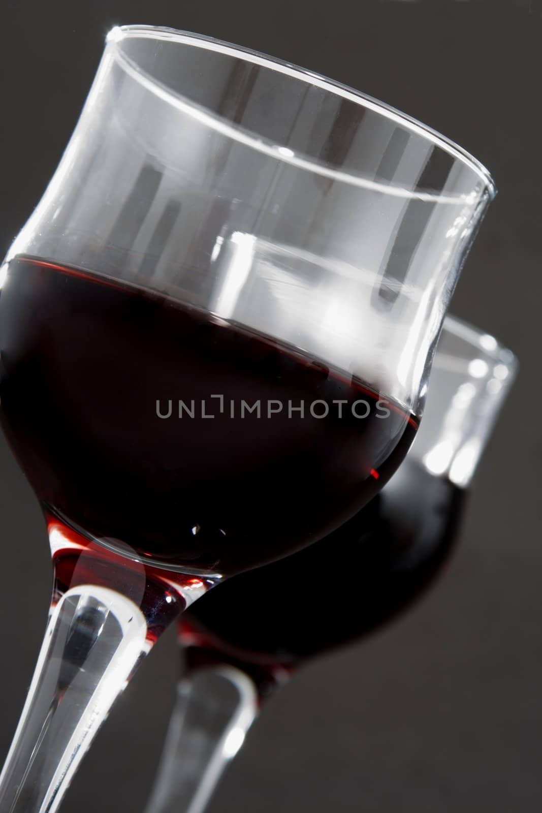 closeup on glass of red wine