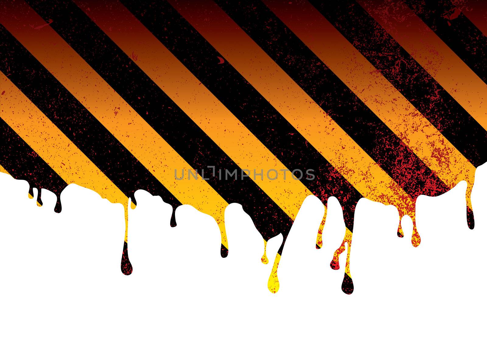 oil spill or slick background with warning stripes and ink splats