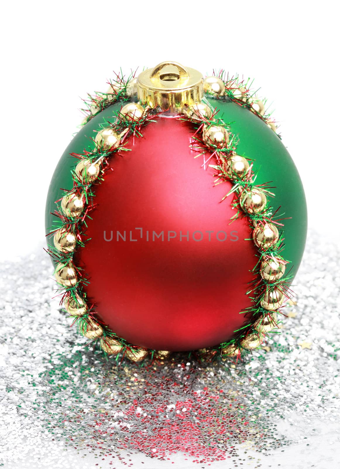 red, green and gold Christmas ornament