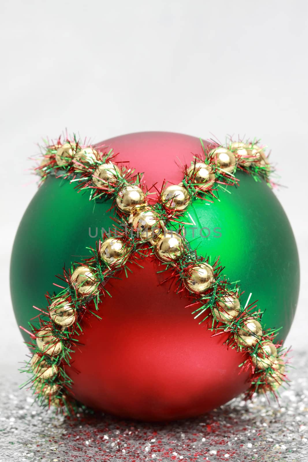 red, green and gold Christmas ornament