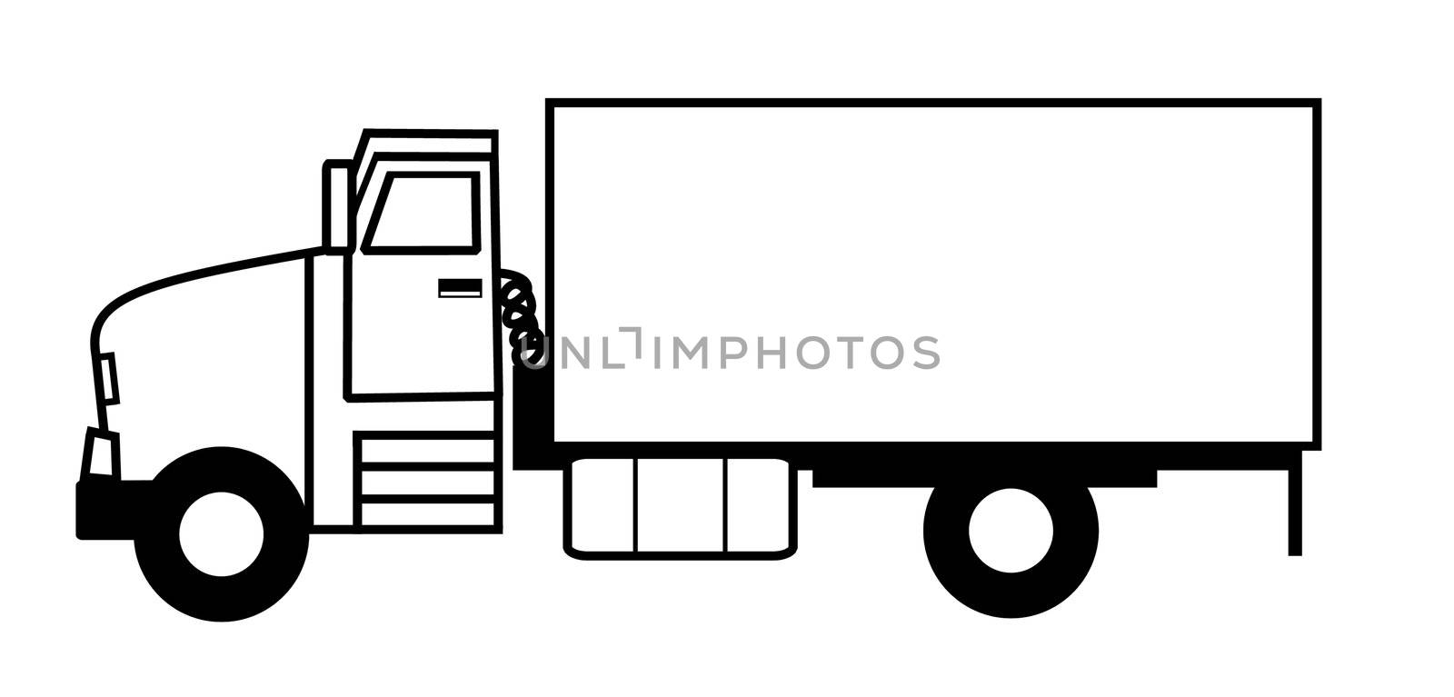 Black and white illustrated truck