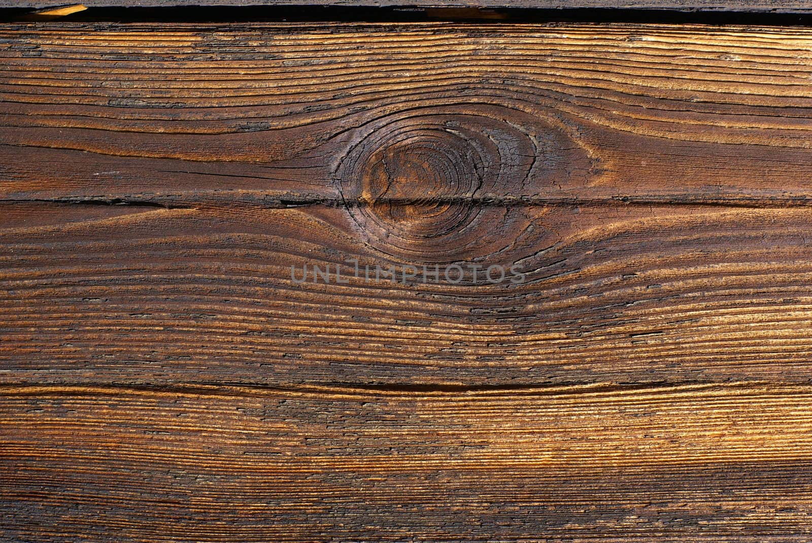 Old, rough board background with knot and clear tree grain