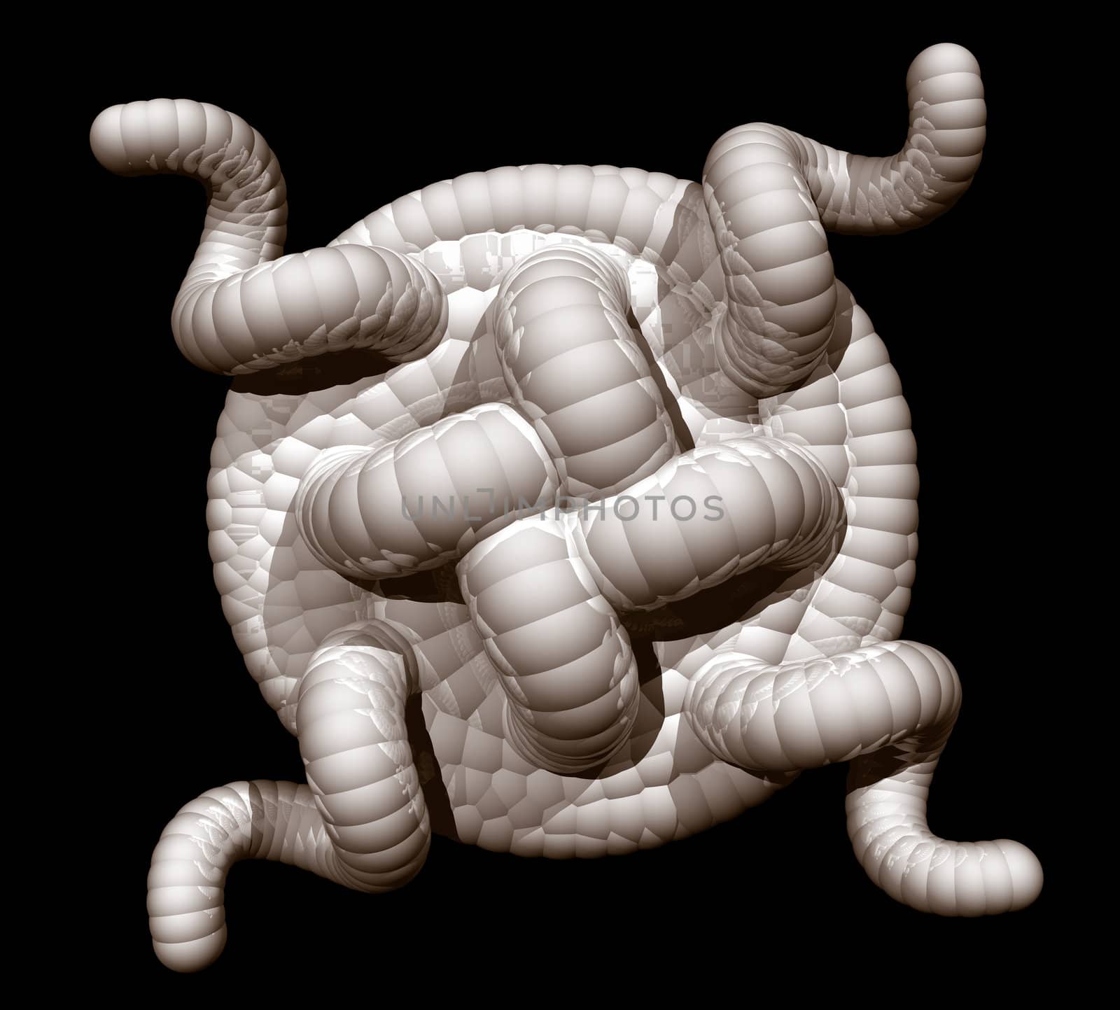 Abstract organic tentacles on black background - 3d illustration