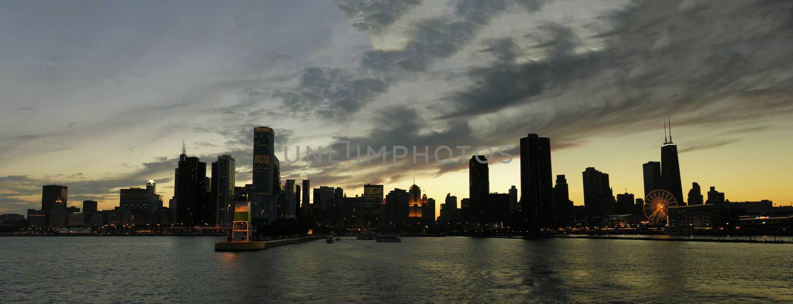 Chicago Skyline from Michigan Lake at Sunset