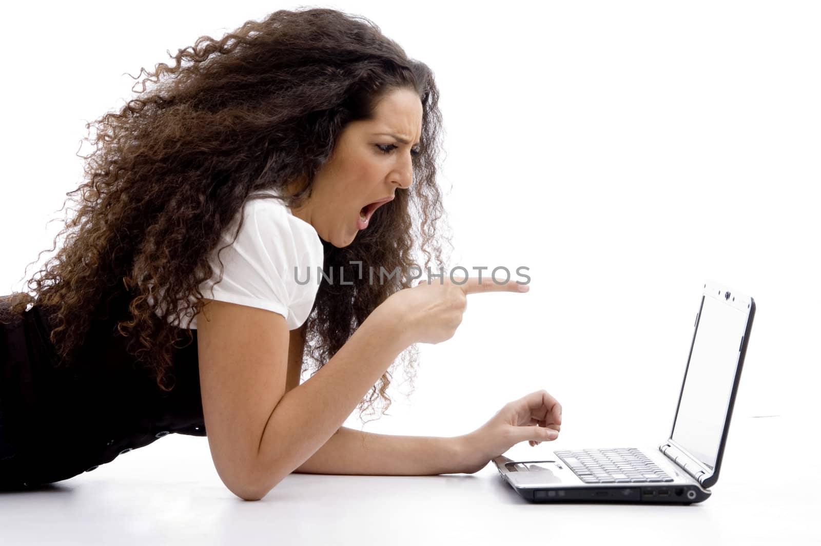 businesswoman working on notebook on an isolated background