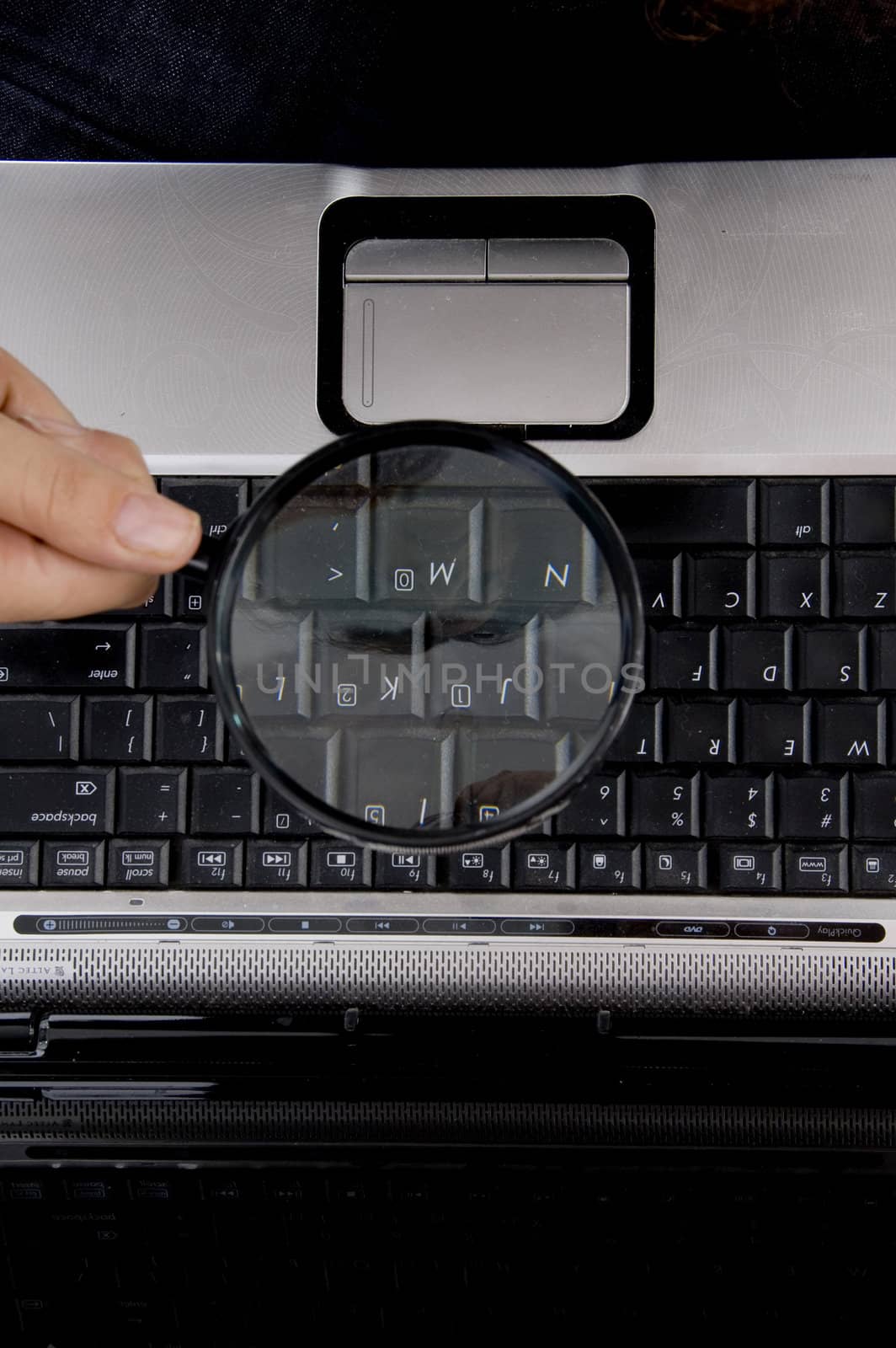 close up view of keyboard against white background