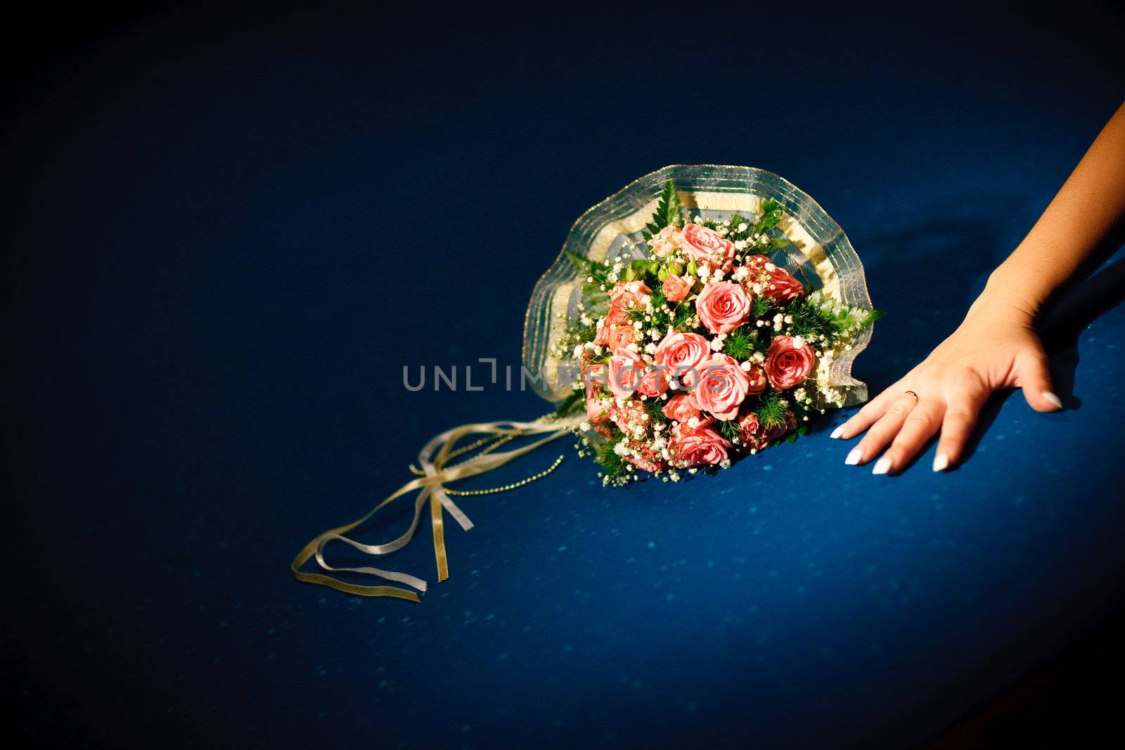 wedding bouquet on the pool table