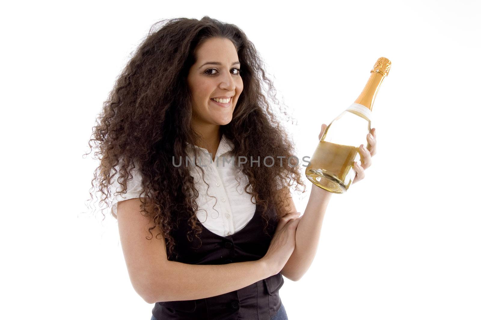 young woman holding wine bottle by imagerymajestic