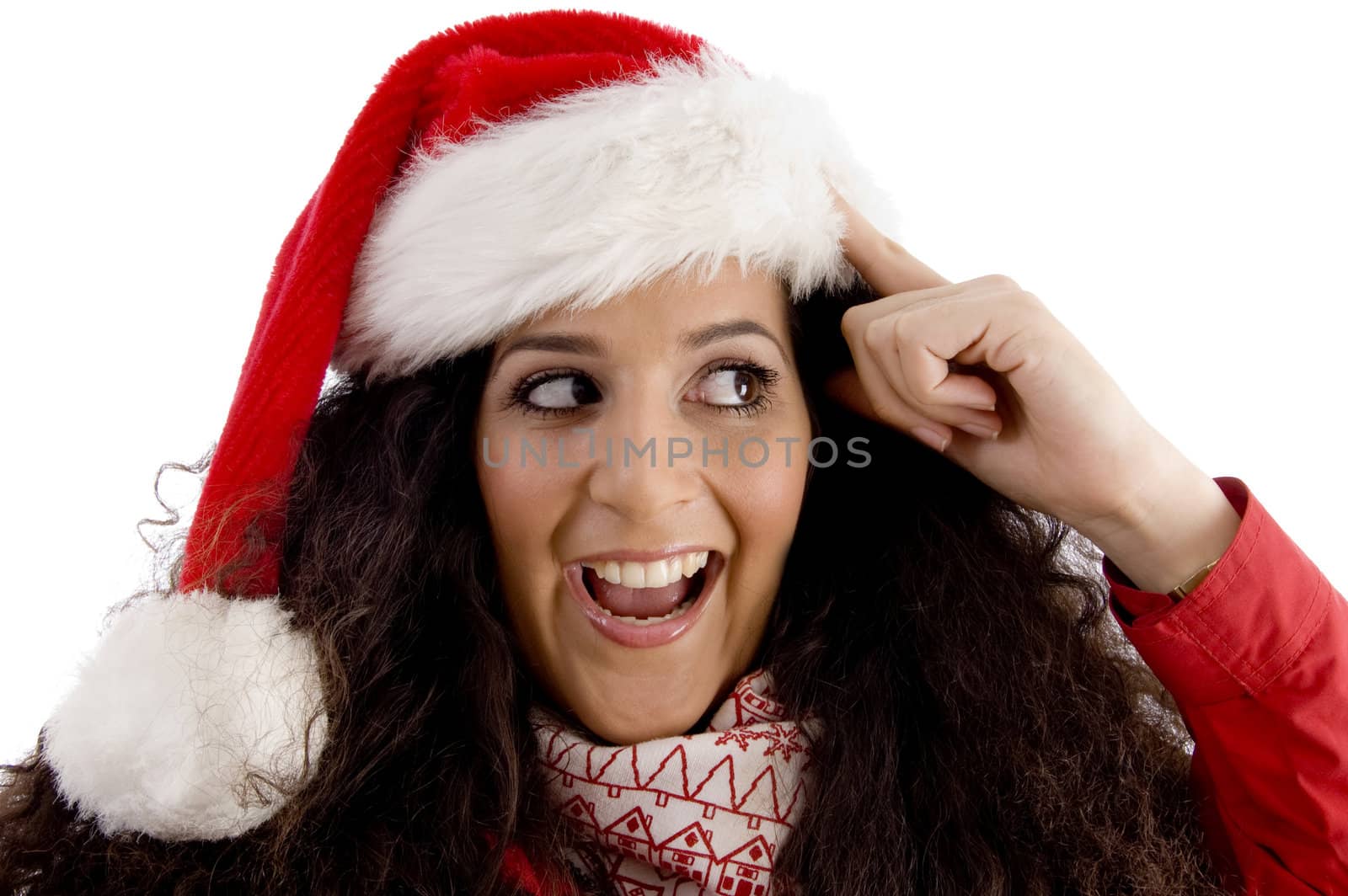 portrait of young woman with christmas hat on an isolated background
