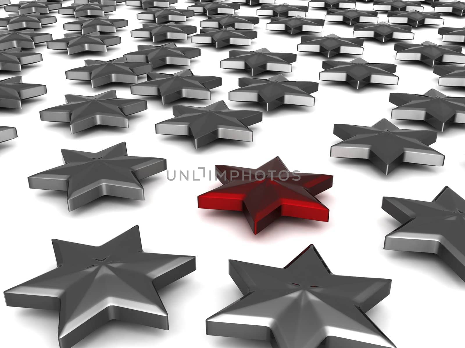 three dimensional view of group of stars on an isolated white background