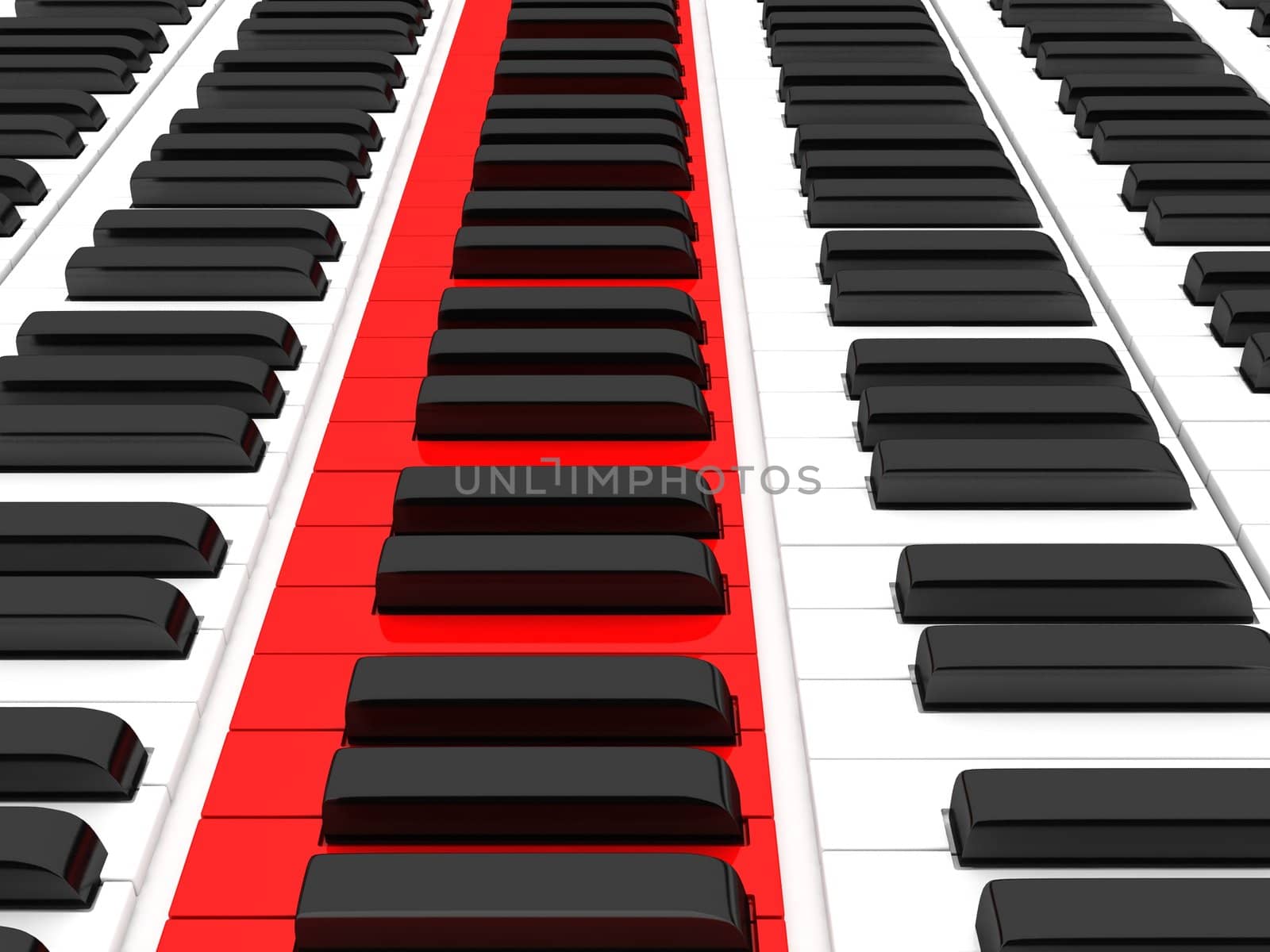 three dimensional isolated piano keys