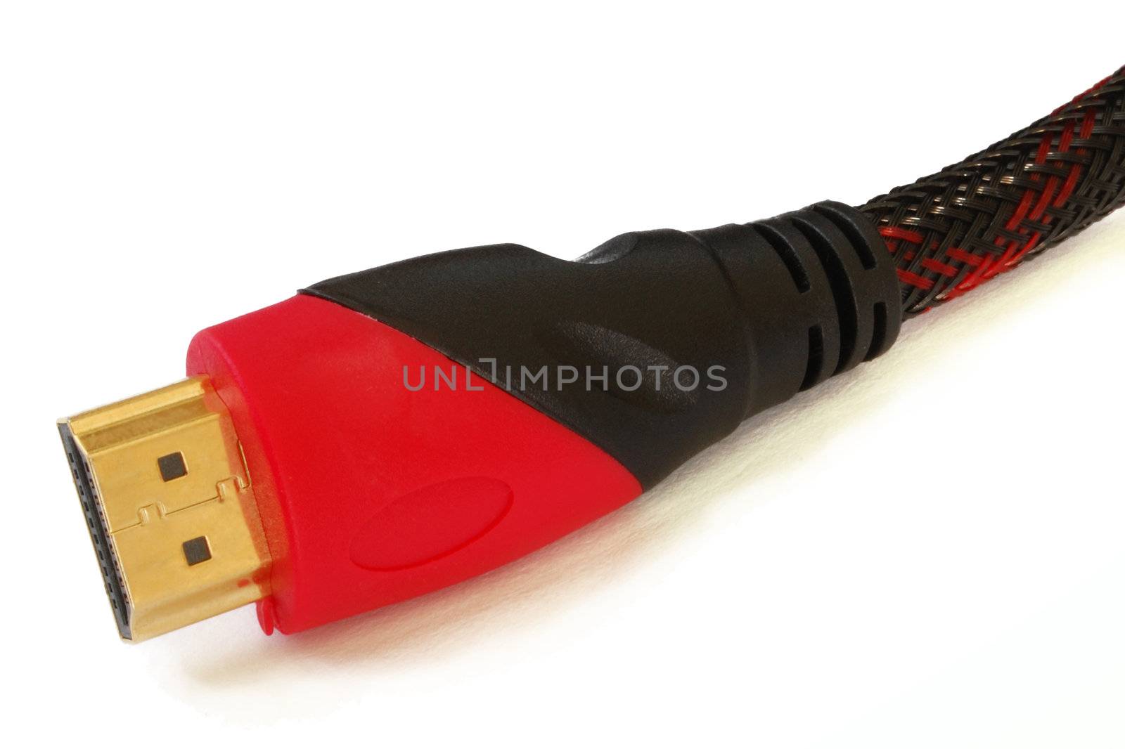 Detail of a HDMI cable connector isolated on white background