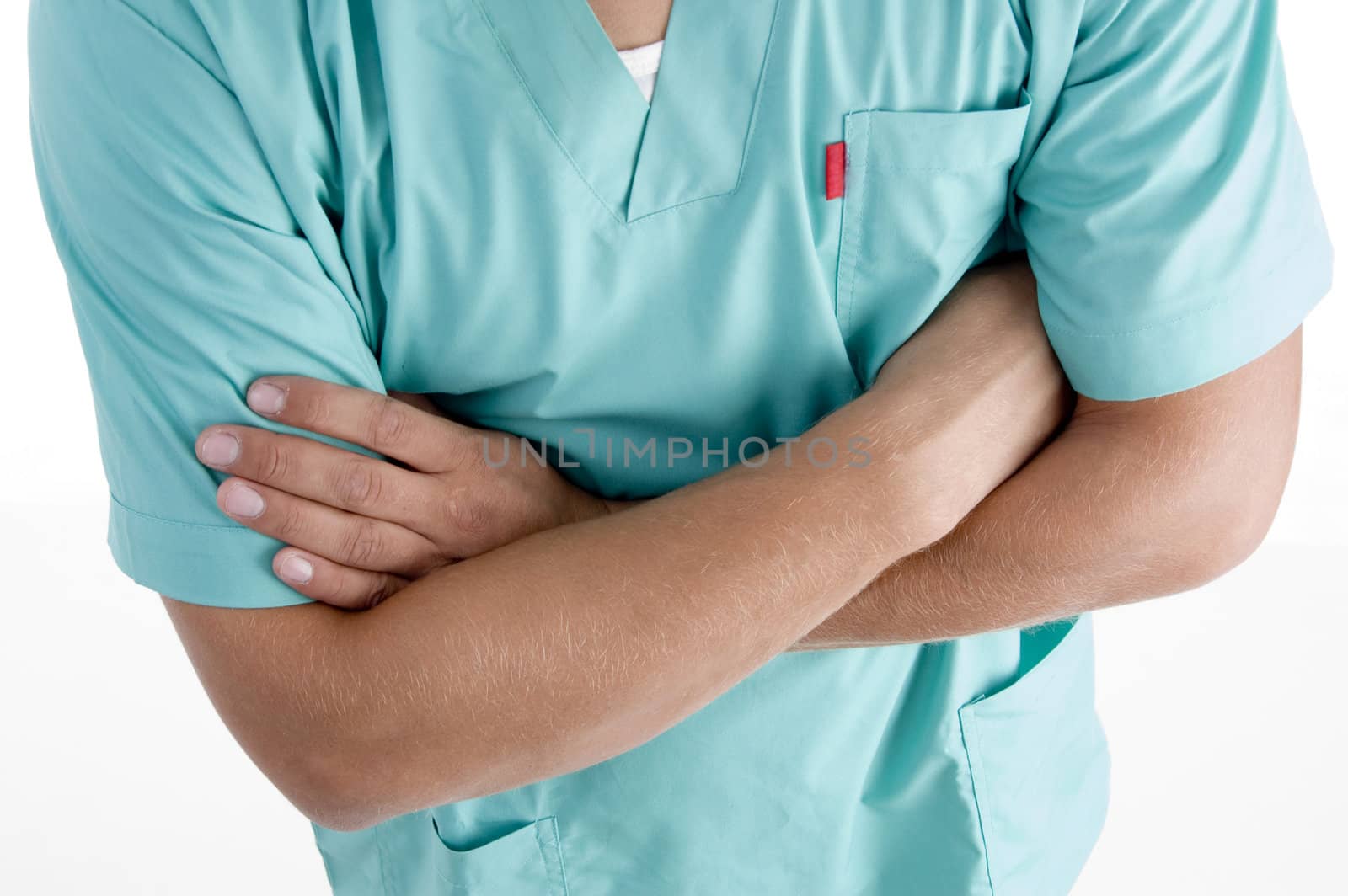 folded hands of doctor on an isolated background