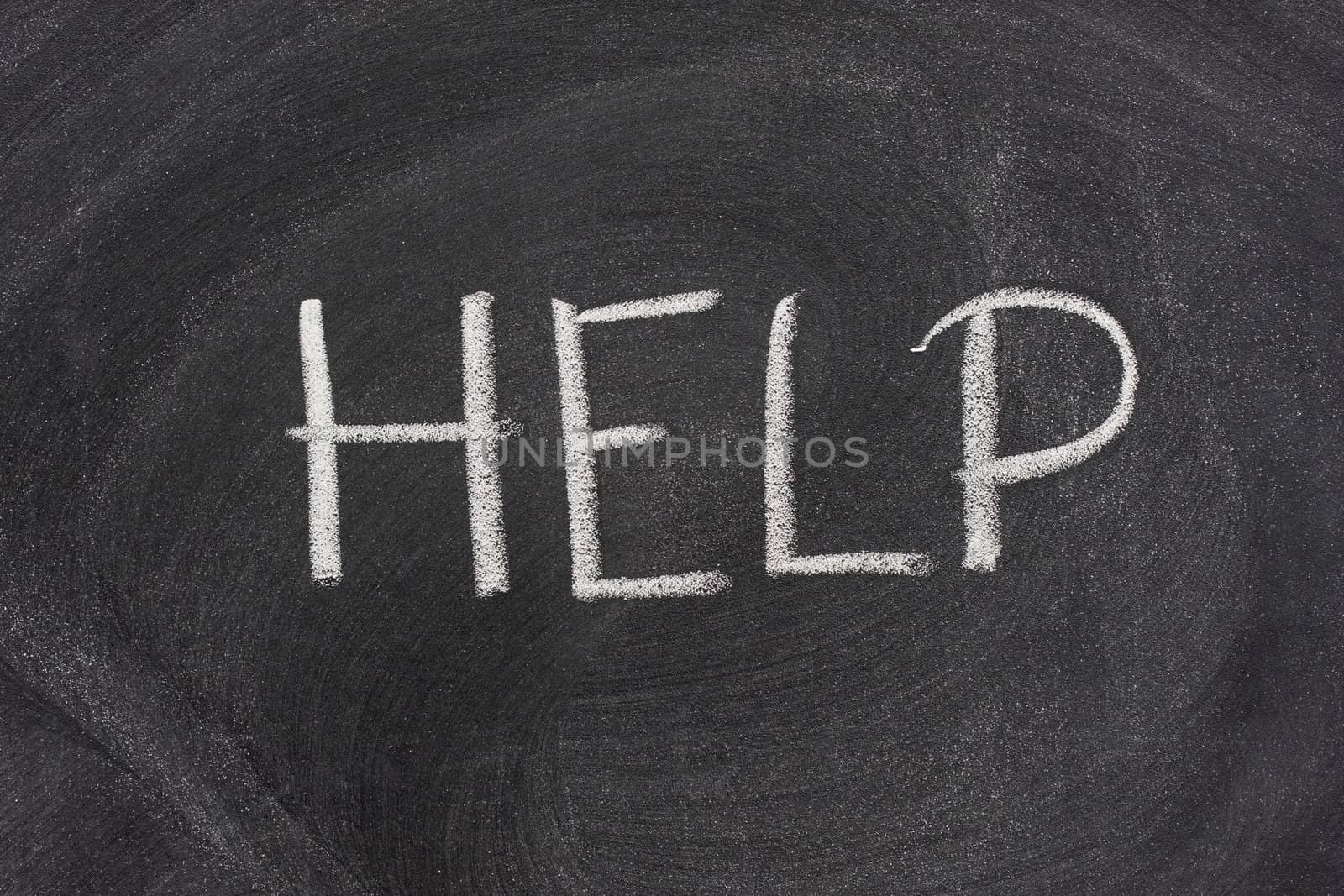 help word handritten with white chalk on a blackboard wth strong smudge pattern
