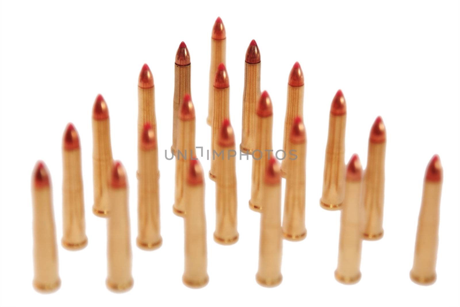 ammunition all in a row on a white background