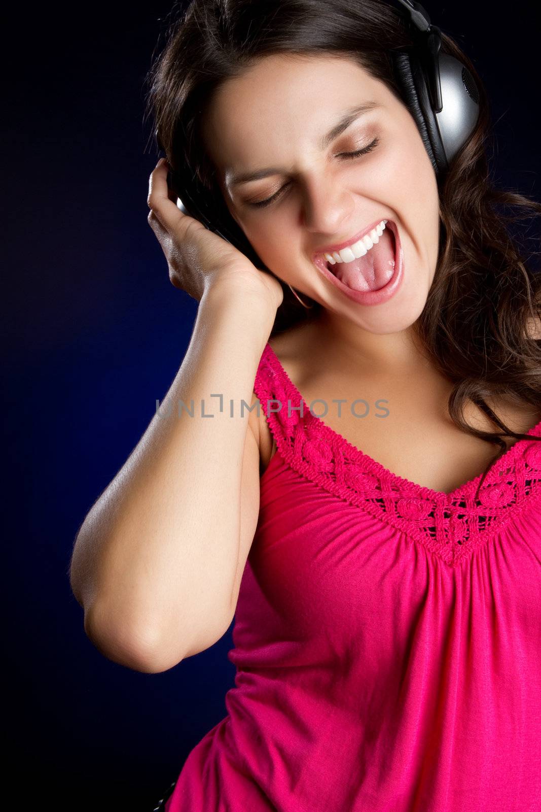 Girl listening to headphones music