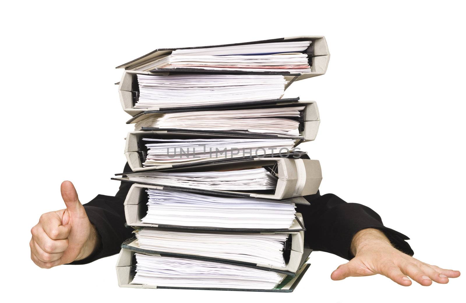 Human doing thumbs up behind a stack of Ring Binders