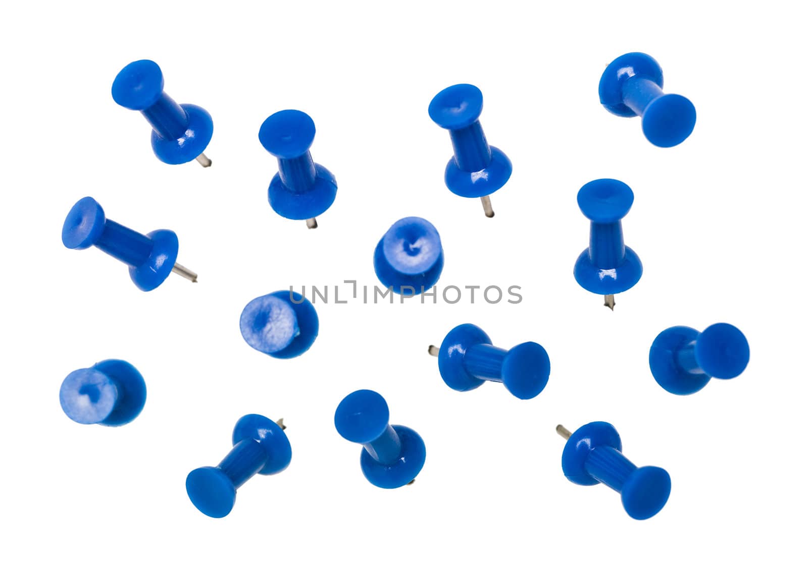 Blue Pushpins isolated on white background