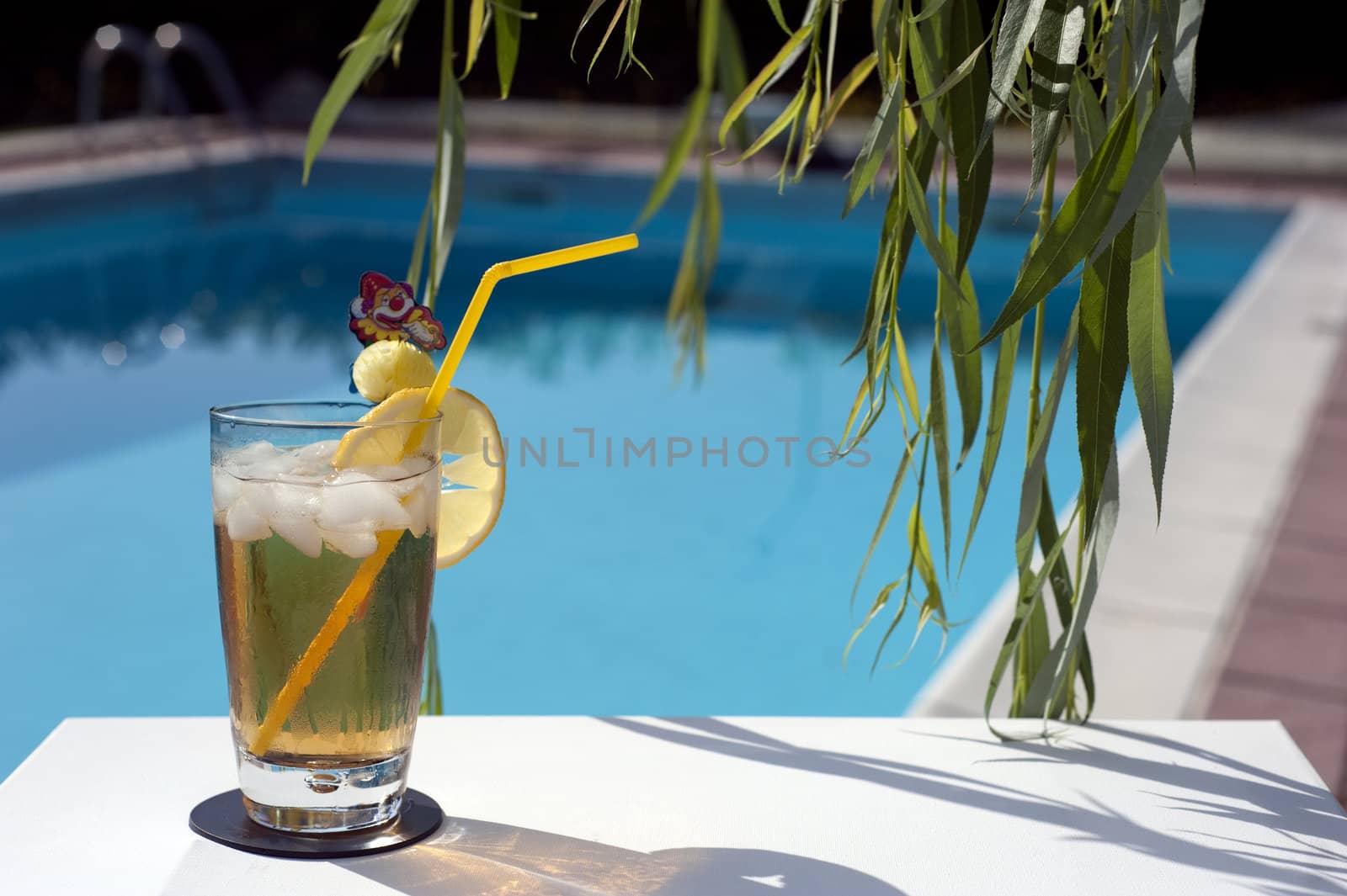 Iced drinks placed on board a private pool.