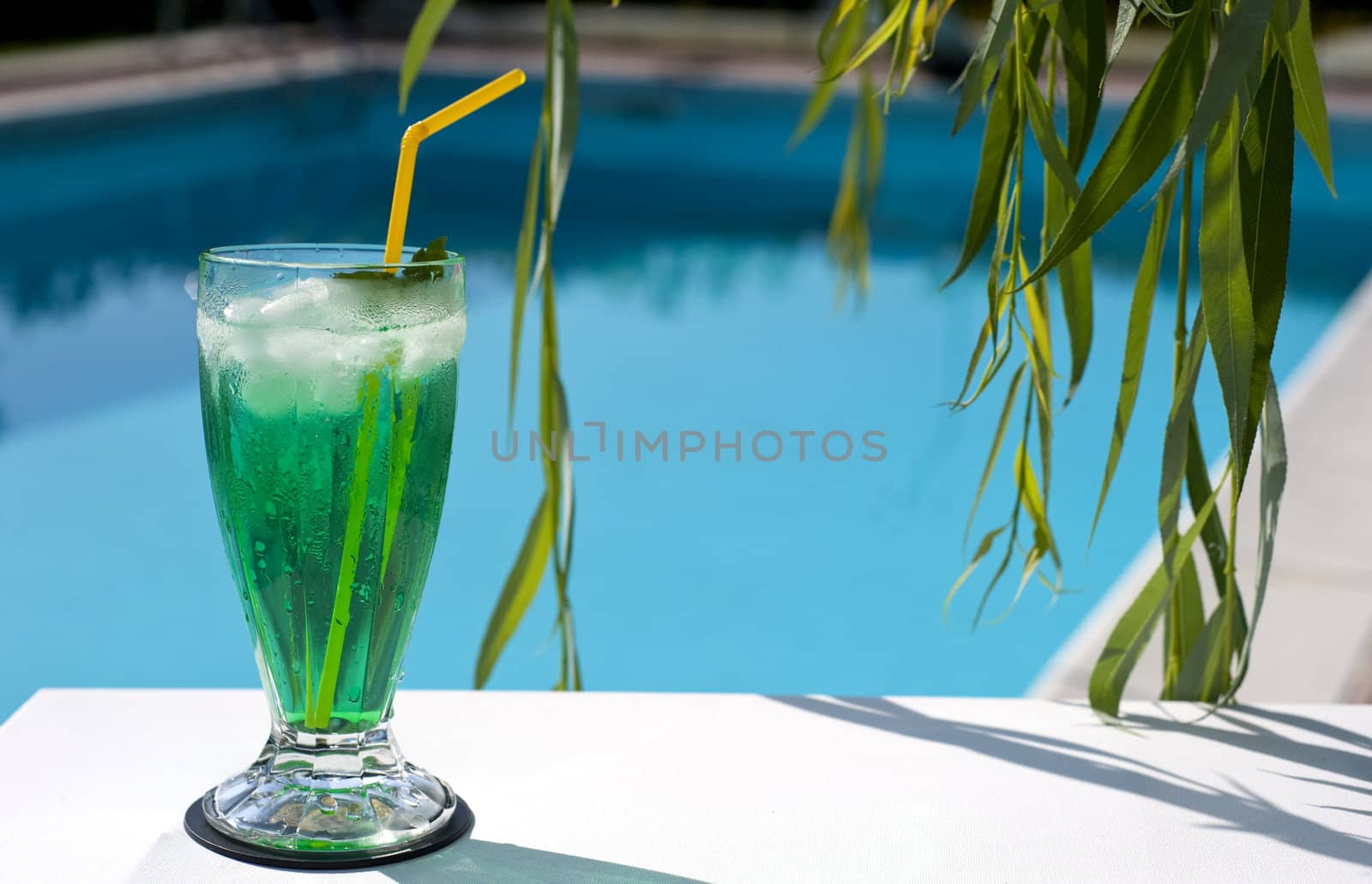 Iced drinks placed on board a private pool.