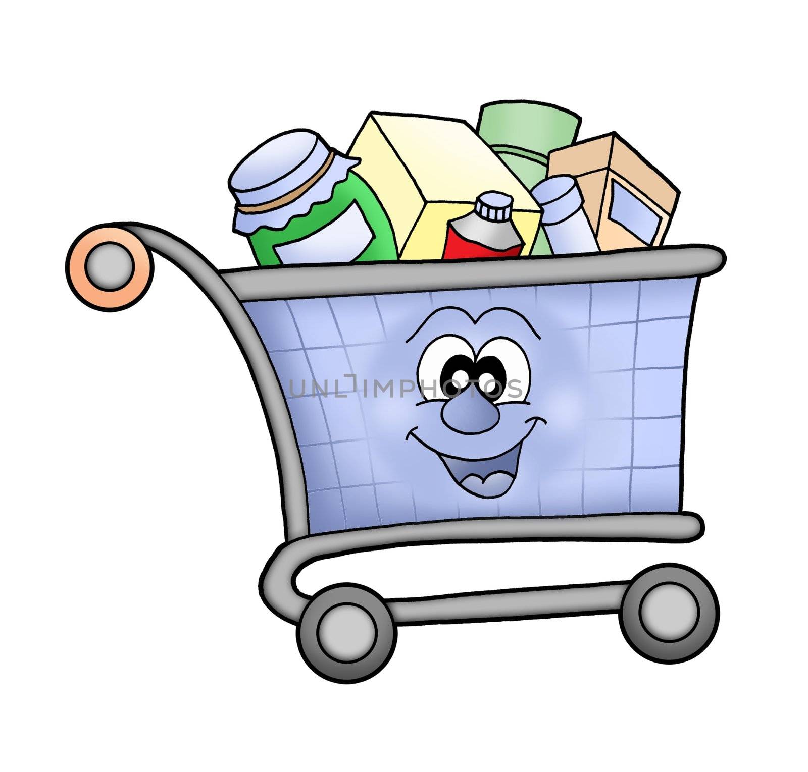 Happy shopping cart - color illustration.