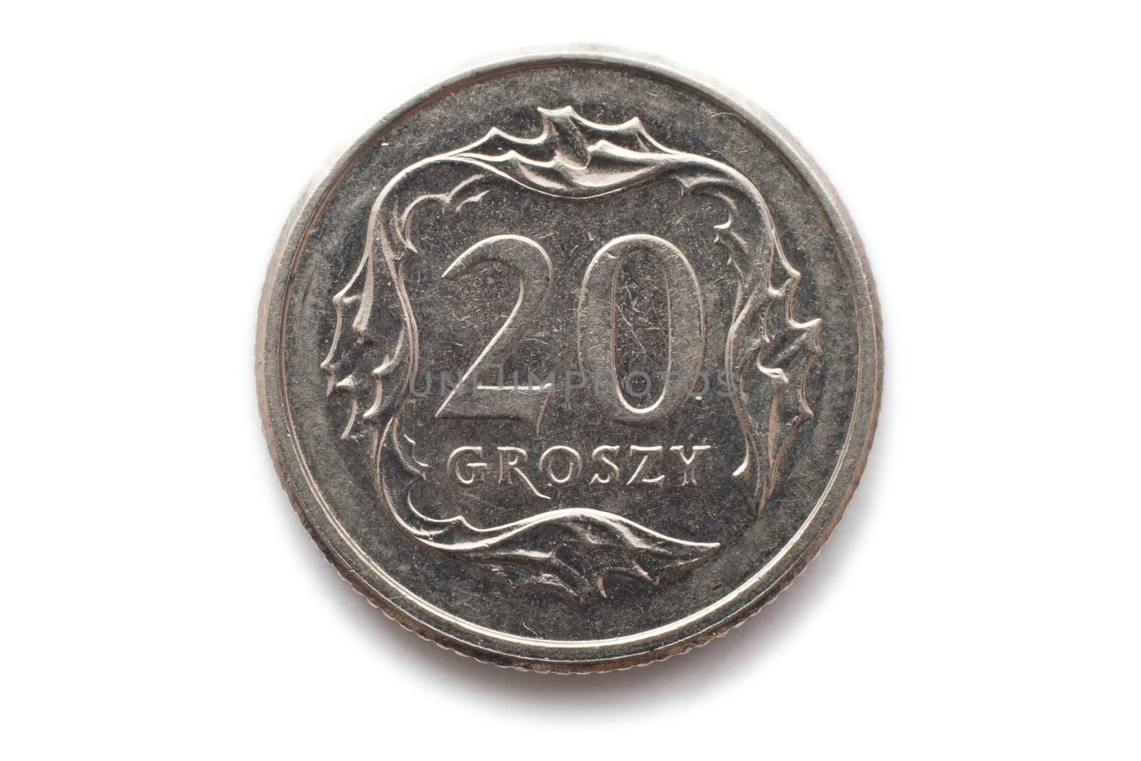 Macro close-up of polish 20 groszy coin
