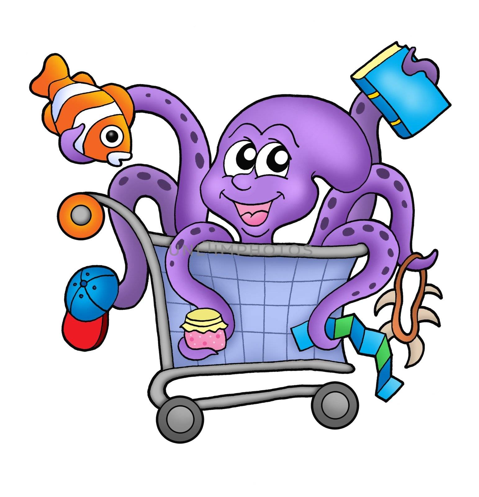 Octopus and shopping cart by clairev