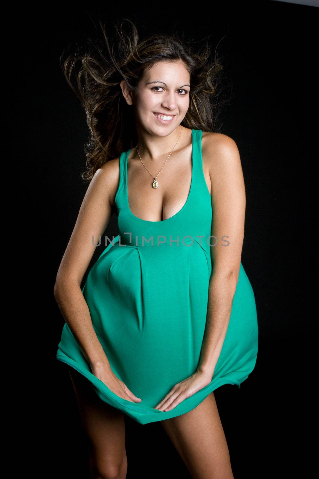 Woman wearing green dress