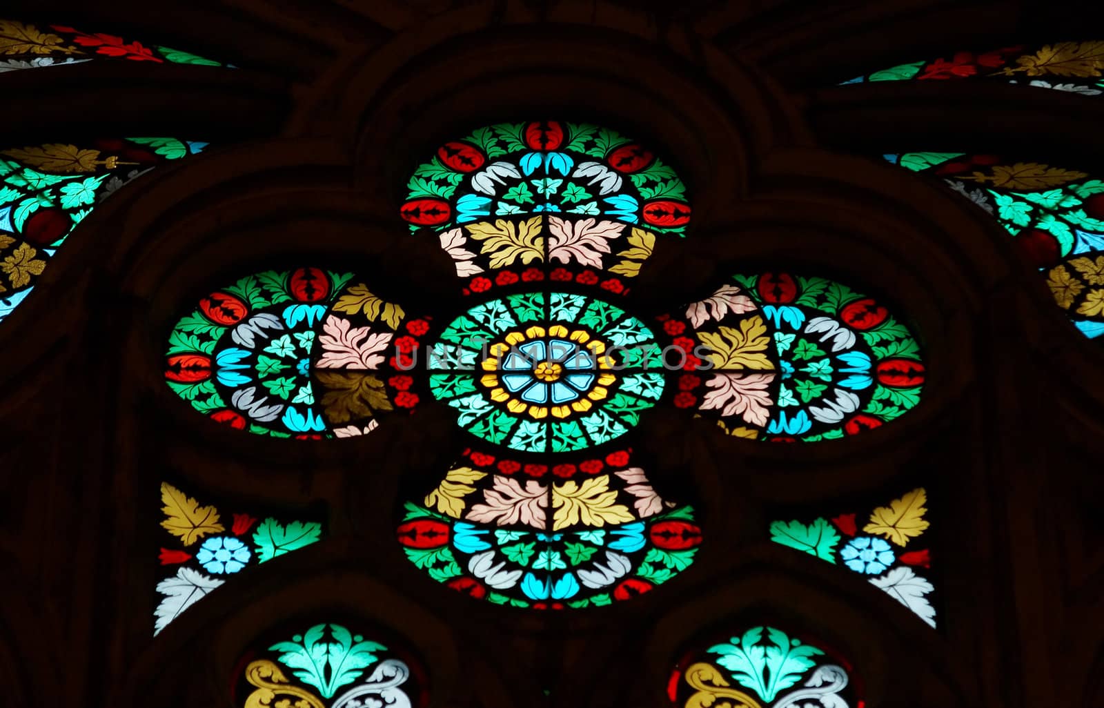 Detail of the Gothic window - bullseye pane - lattice window.
St Vitus cathedral, Prague, Czech republic, Europe.