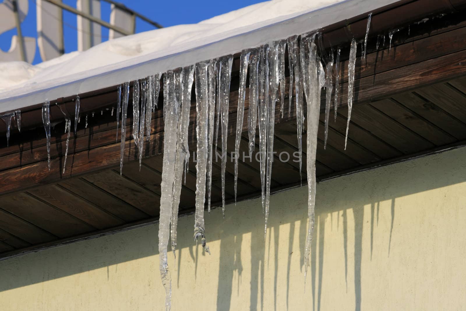 Icicles drooping from the roof